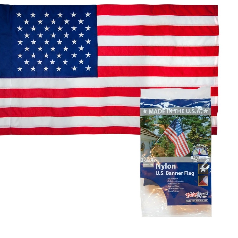 Betsy Flags USA American Flag 2.5x4 ft Nylon Embroidered Stars Made in USA